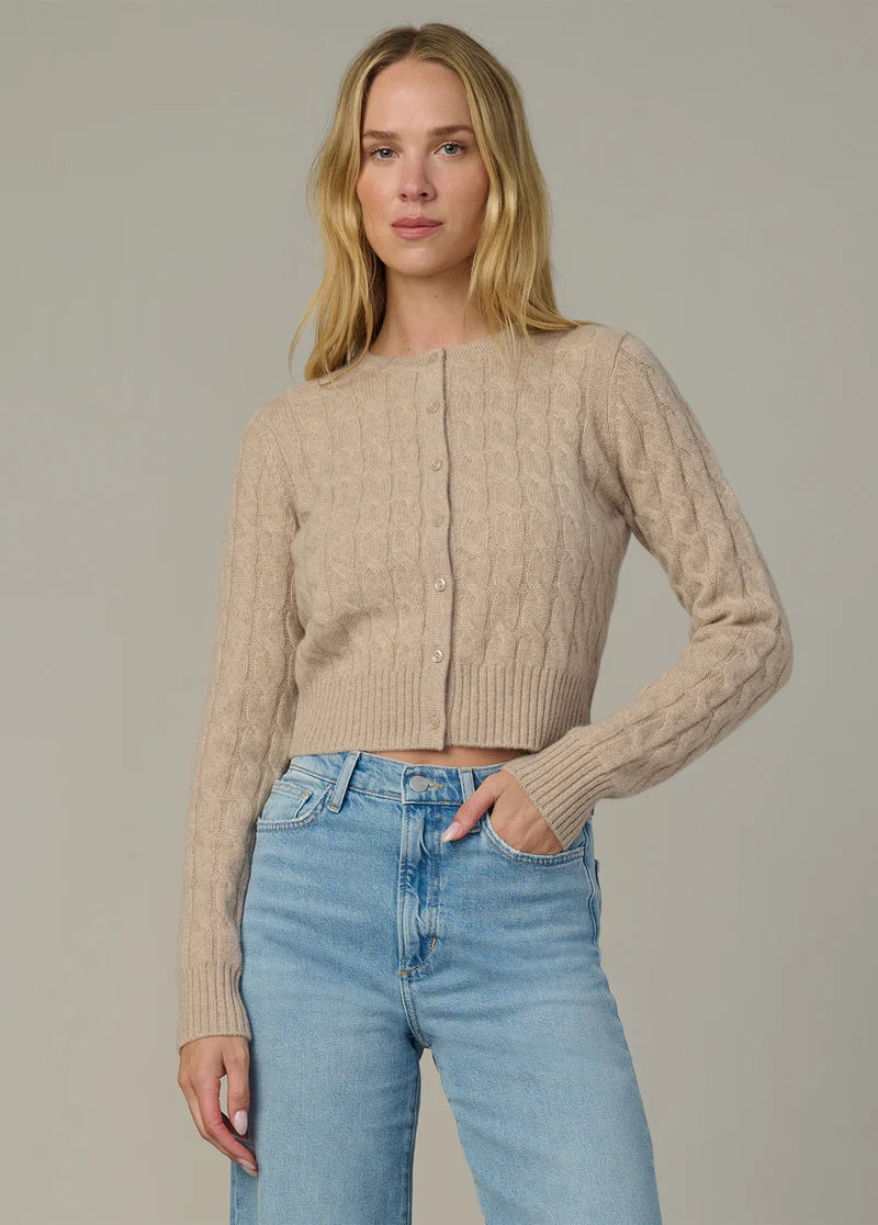 Cable Dani Cashmere Cardigan - Beige Cable Knit Button Cardigan