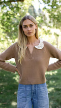 Crochet Collar Sweater - Wool Cashmere Blend Knit