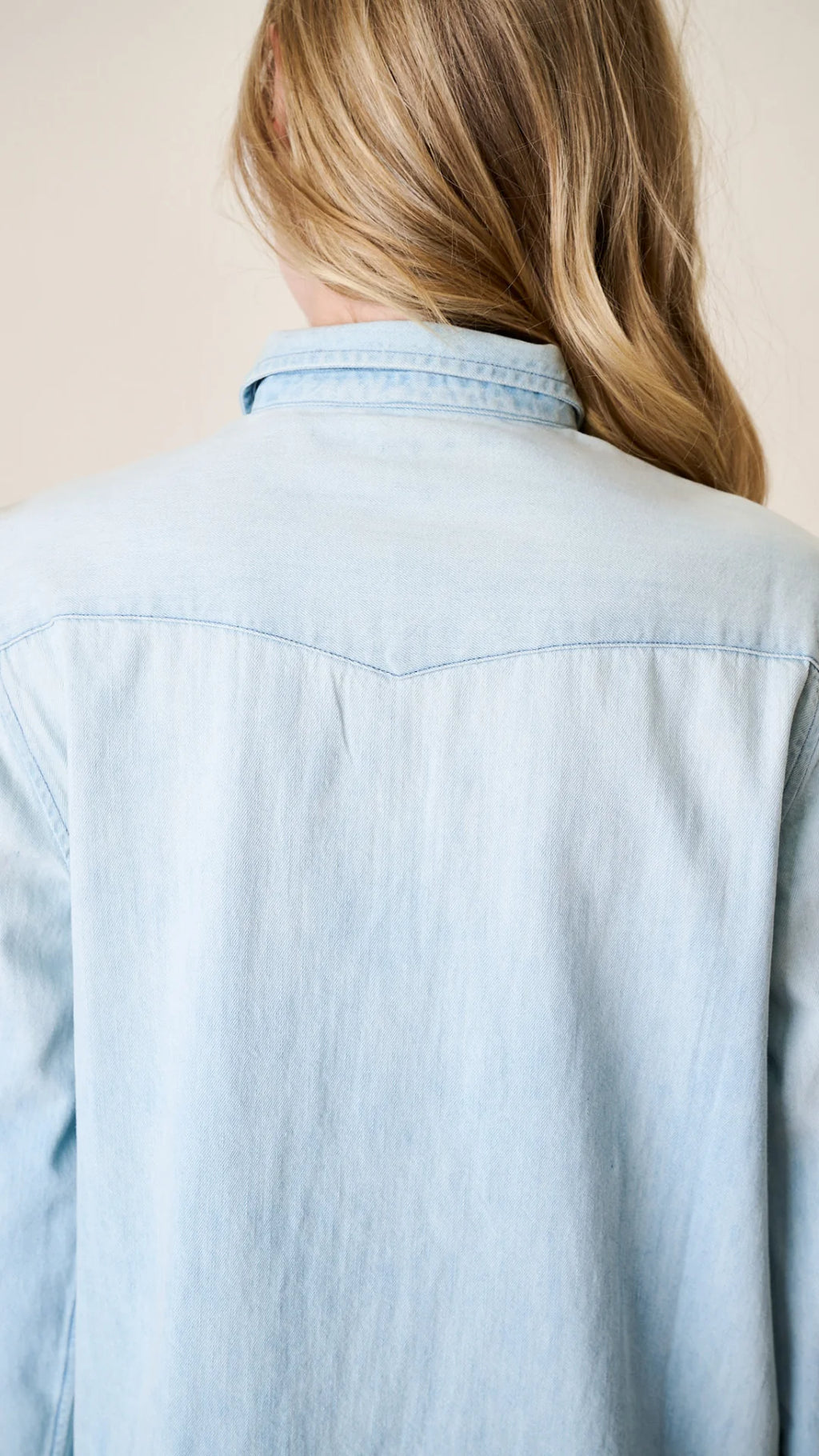 Denim Western Shirt - Pale Wash Indigo Cotton Pearl Snap