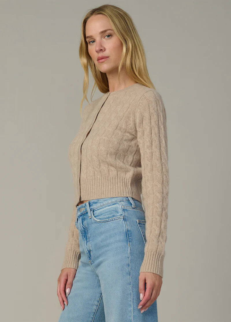 Cable Dani Cashmere Cardigan - Beige Cable Knit Button Cardigan