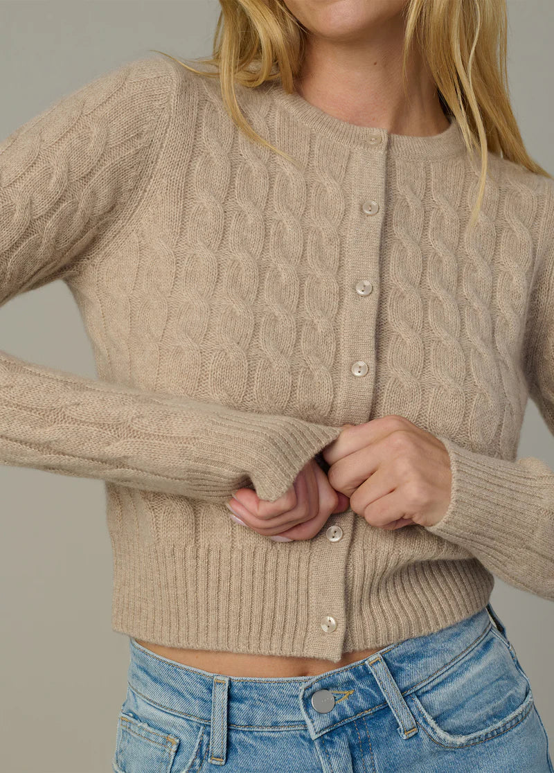 Cable Dani Cashmere Cardigan - Beige Cable Knit Button Cardigan