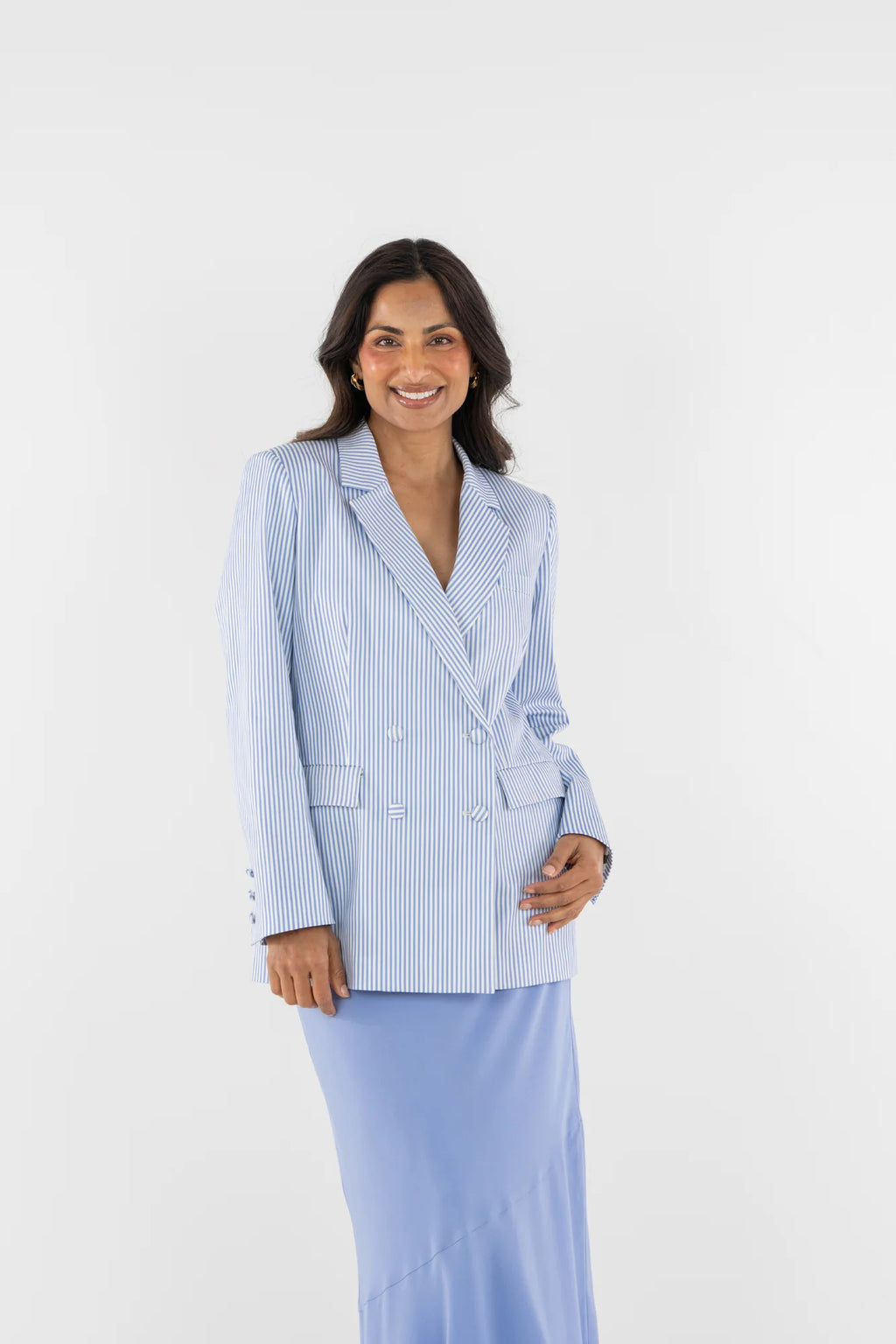 Bristol Blazer - Grapemist Stripe Double Breasted Blazer