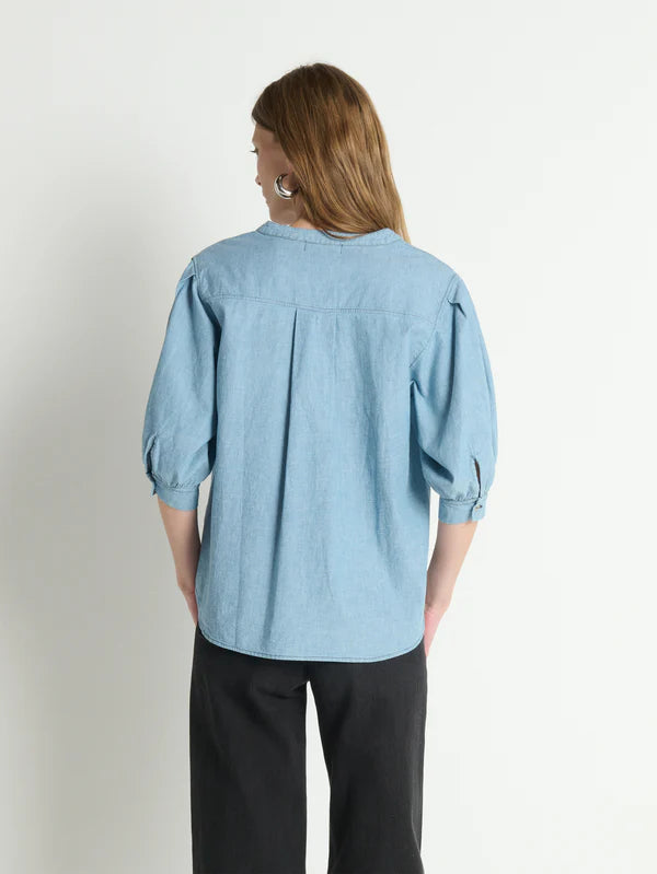Emmett Top - Chambray Puff Sleeve Button-Front Top