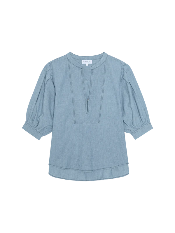 Emmett Top - Chambray Puff Sleeve Button-Front Top