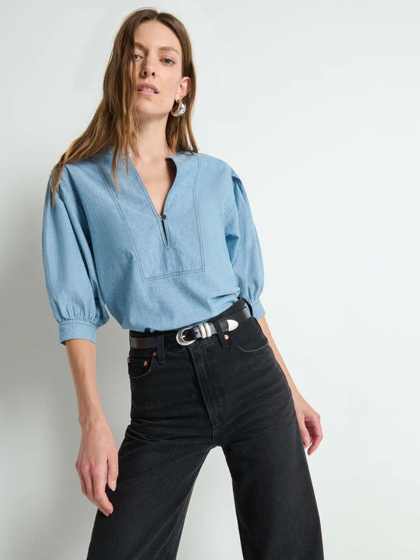 Emmett Top - Chambray Puff Sleeve Button-Front Top