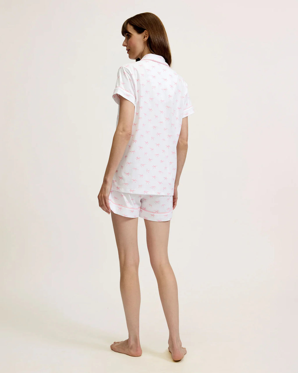 Pima Cotton Pajama Shorts and Top Set - Blushing Bows Pink Print