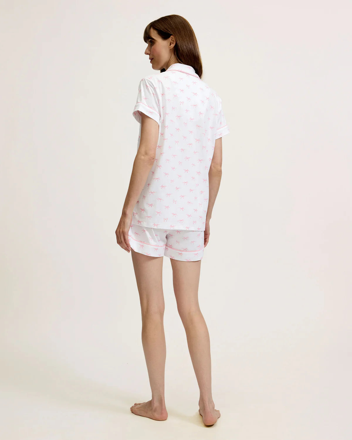 Pima Cotton Pajama Shorts and Top Set - Blushing Bows Pink Print