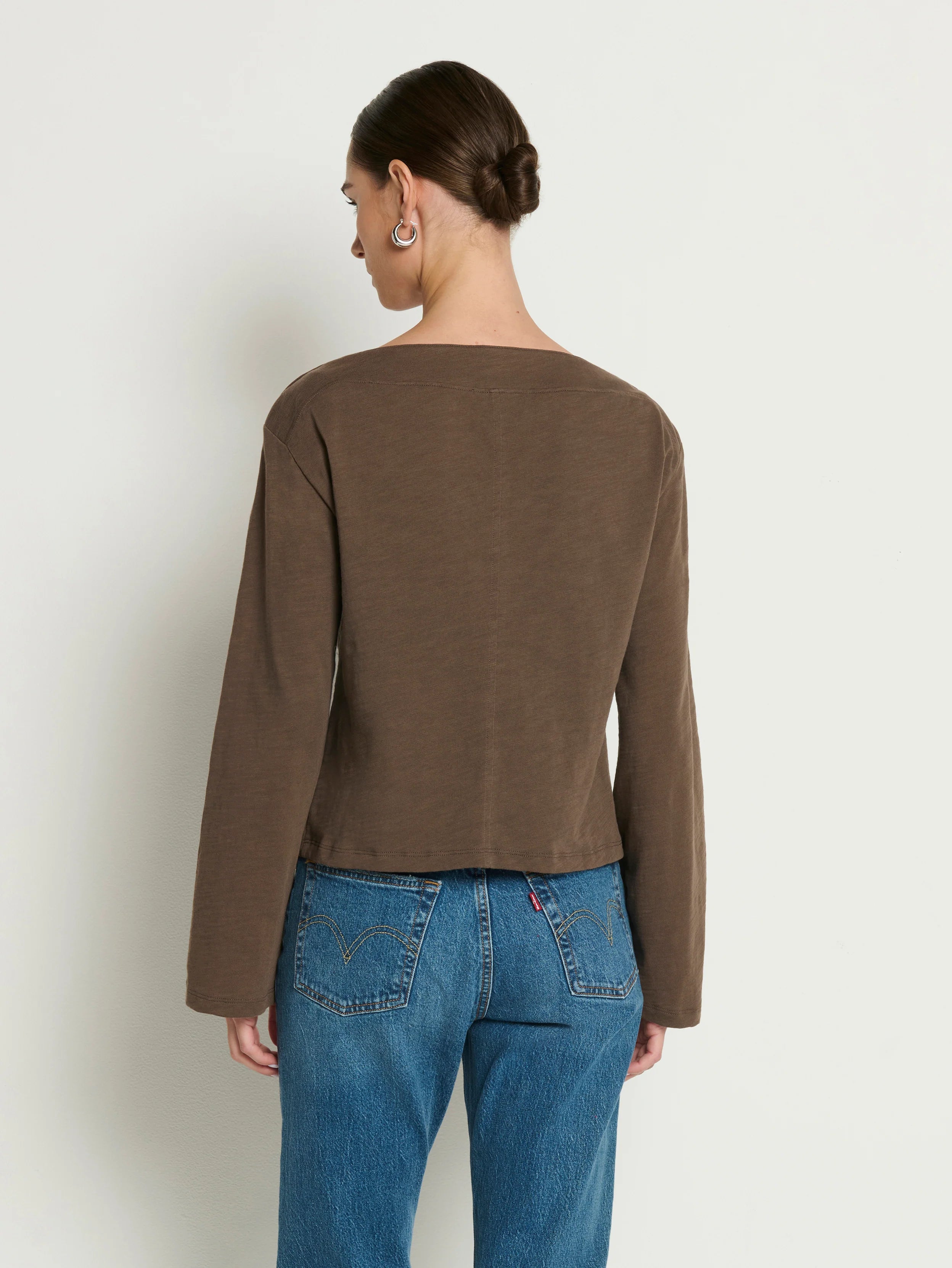 Rochelle Boatneck Tee - Espresso Bell Sleeve Cotton Top