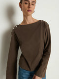 Rochelle Boatneck Tee - Espresso Bell Sleeve Cotton Top