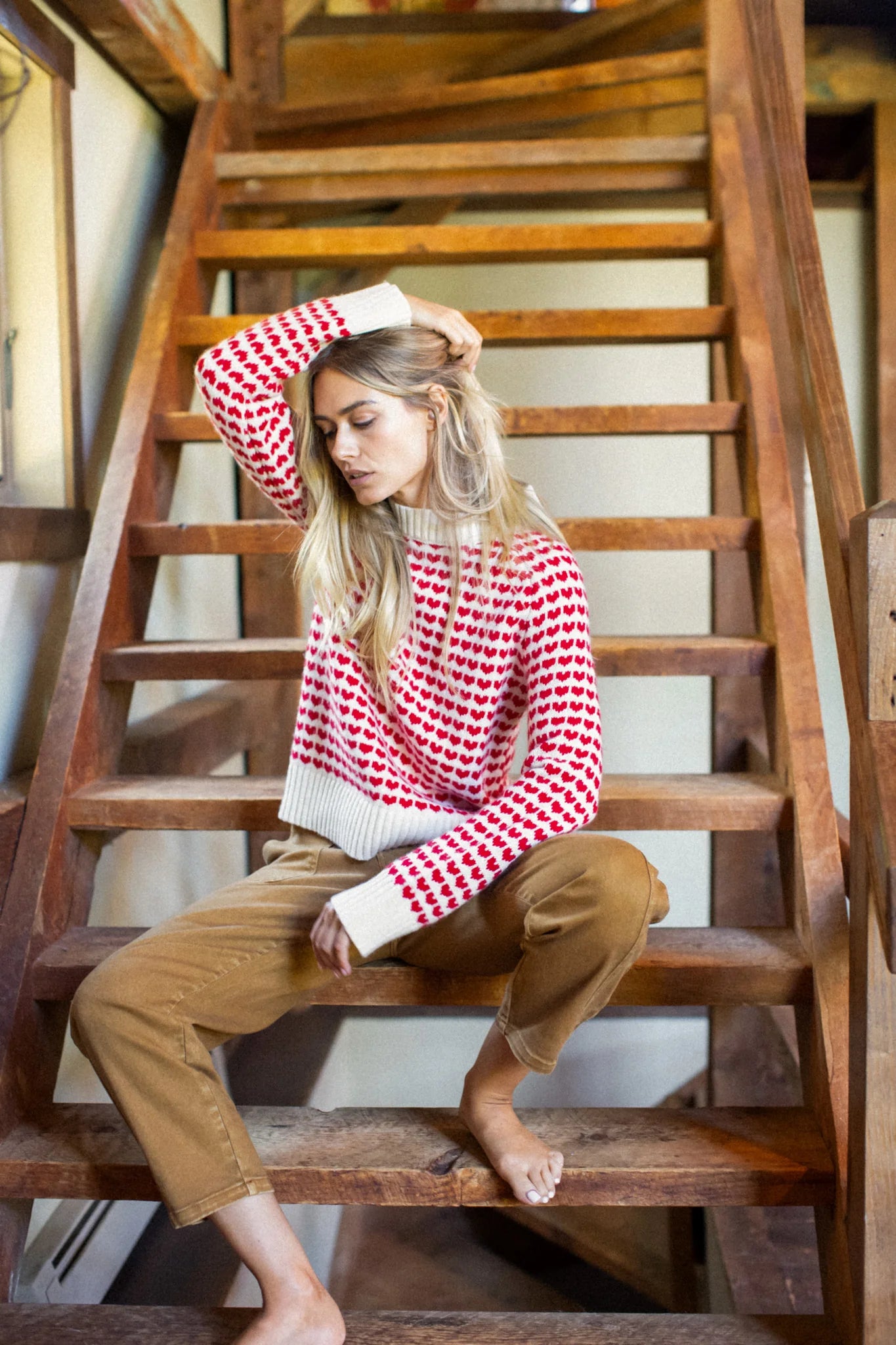 Heart Sweater - Ivory Red Intarsia Crewneck Knit