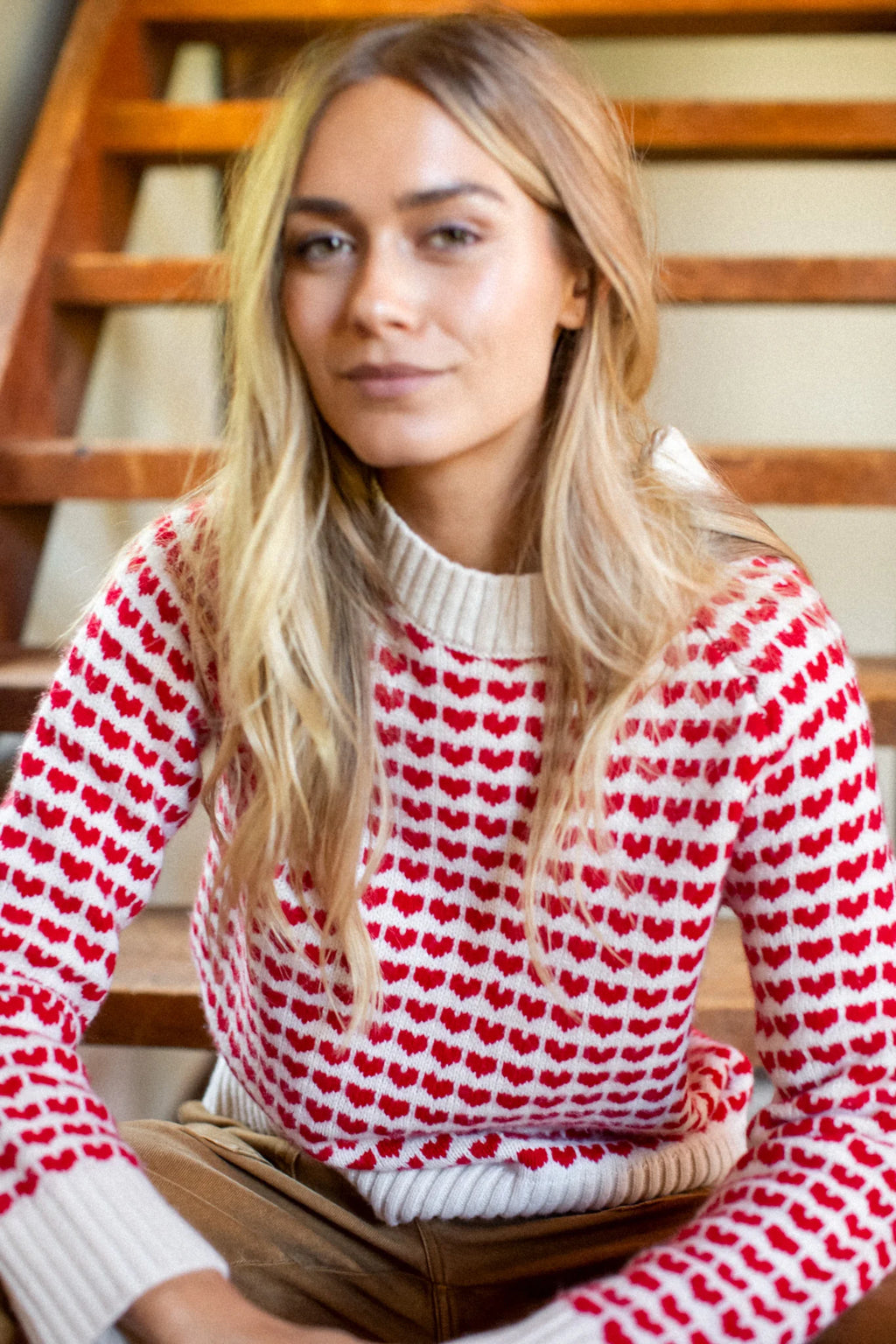 Heart Sweater - Ivory Red Intarsia Crewneck Knit