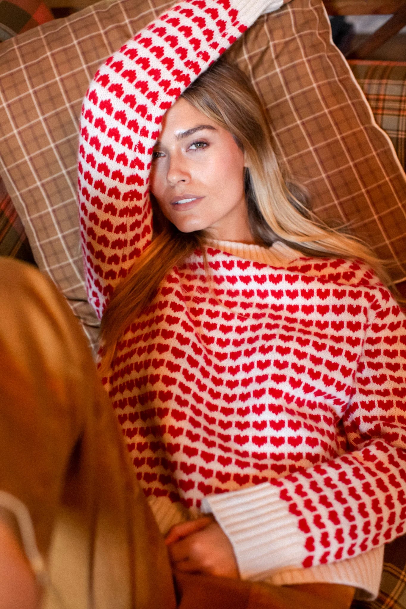 Heart Sweater - Ivory Red Intarsia Crewneck Knit