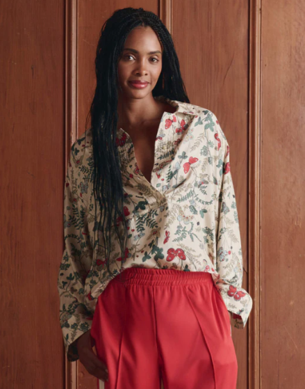 The Meadow Henley Top - Oversized Silk Henley