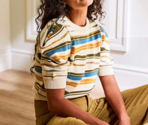 Rei Sweater - Striped, Organic Cotton Puff Sleeve Knit