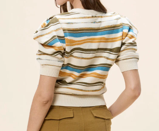 Rei Sweater - Striped, Organic Cotton Puff Sleeve Knit