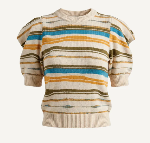 Rei Sweater - Striped, Organic Cotton Puff Sleeve Knit