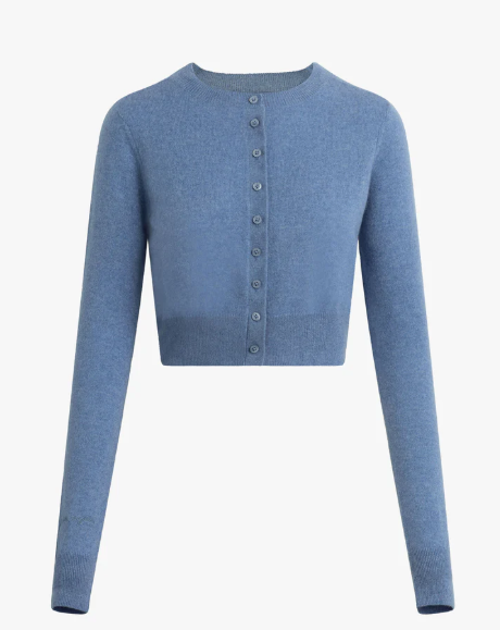 Cropped Rebecca Cardigan - Blue Cashmere Button-Front Sweater