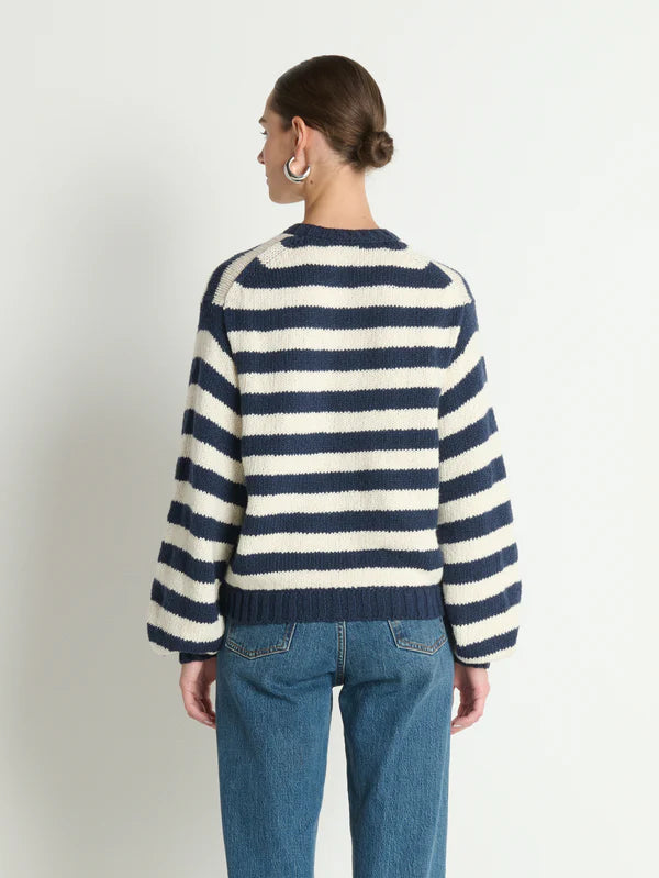 Tessa Cardigan - Marine Stripe Cotton Bishop Sleeve Cardigan