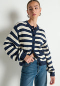 Tessa Cardigan - Marine Stripe Cotton Bishop Sleeve Cardigan