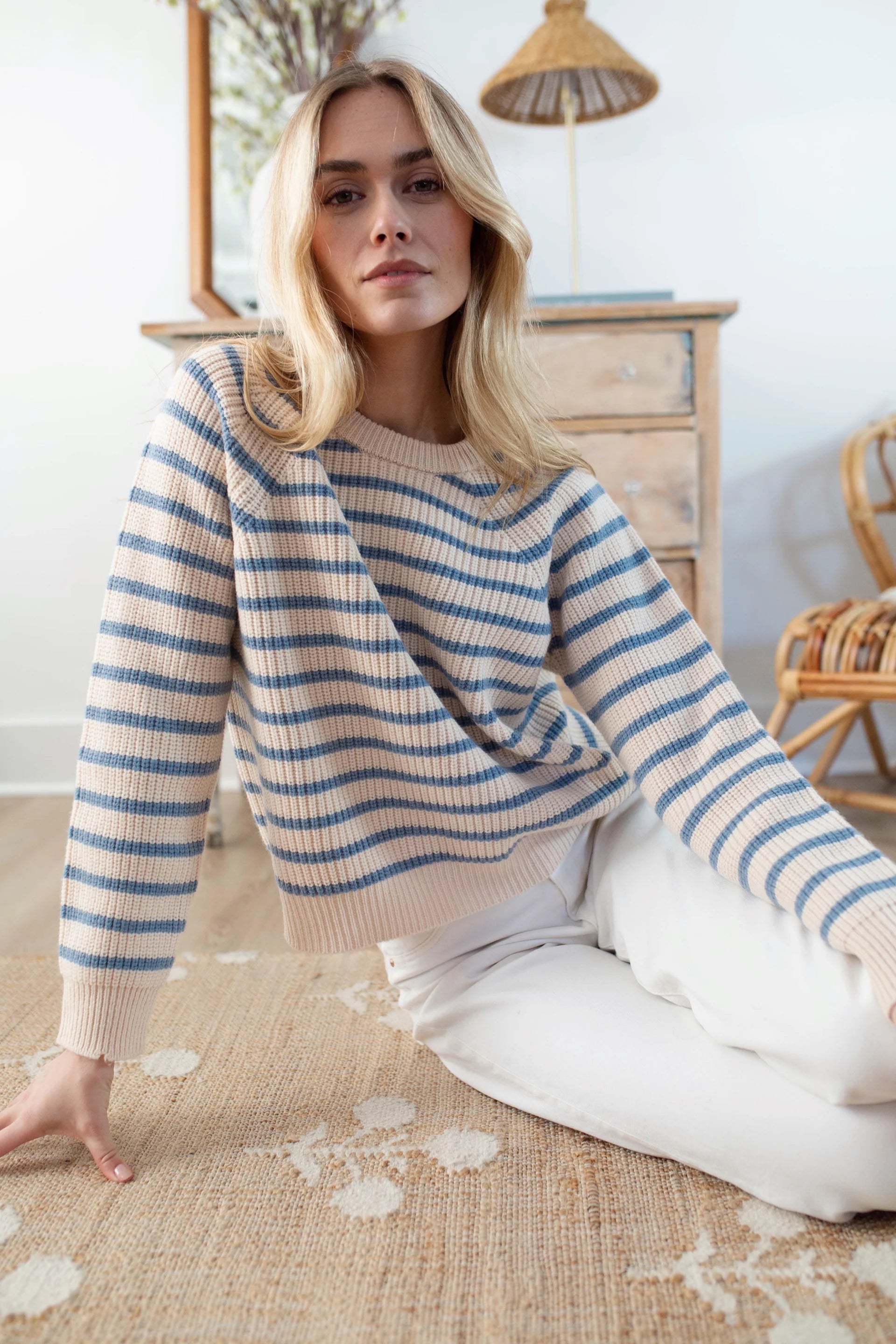 Marea Sweater - Striped Merino Wool Fisherman Crewneck