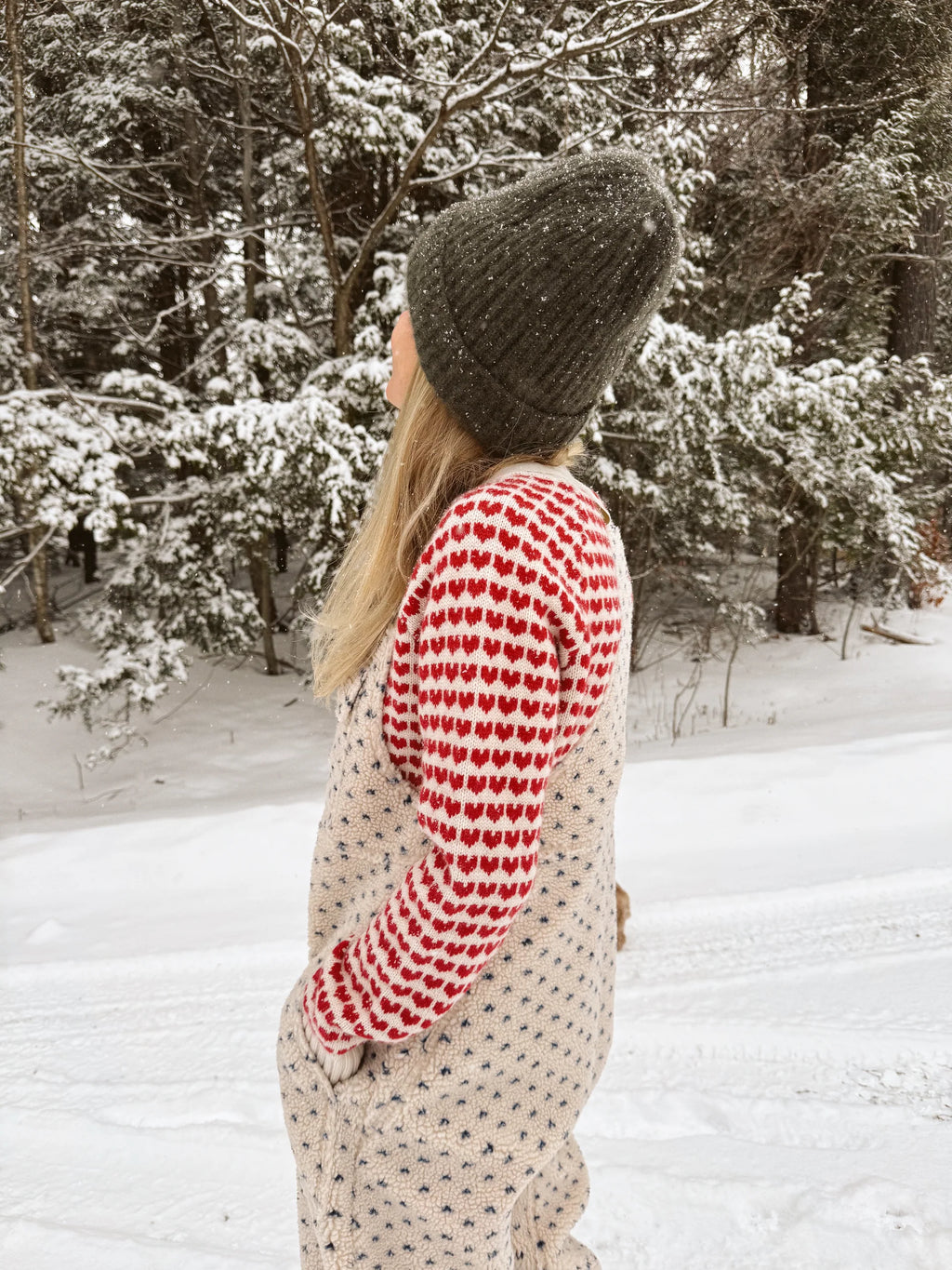 Heart Sweater - Ivory Red Intarsia Crewneck Knit