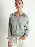 Winona Sweater - Heather Grey Cotton Cashmere Ruffled Collar Knit