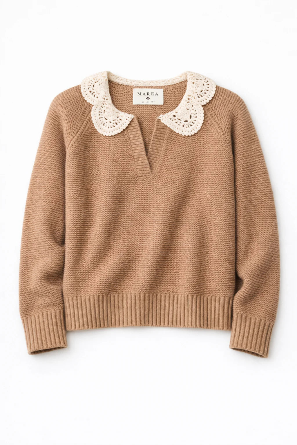 Crochet Collar Sweater - Wool Cashmere Blend Knit
