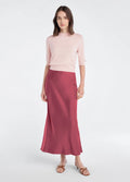 The Favorite Skirt - Earth Red Bias-Cut Hammered Satin Midi Skirt