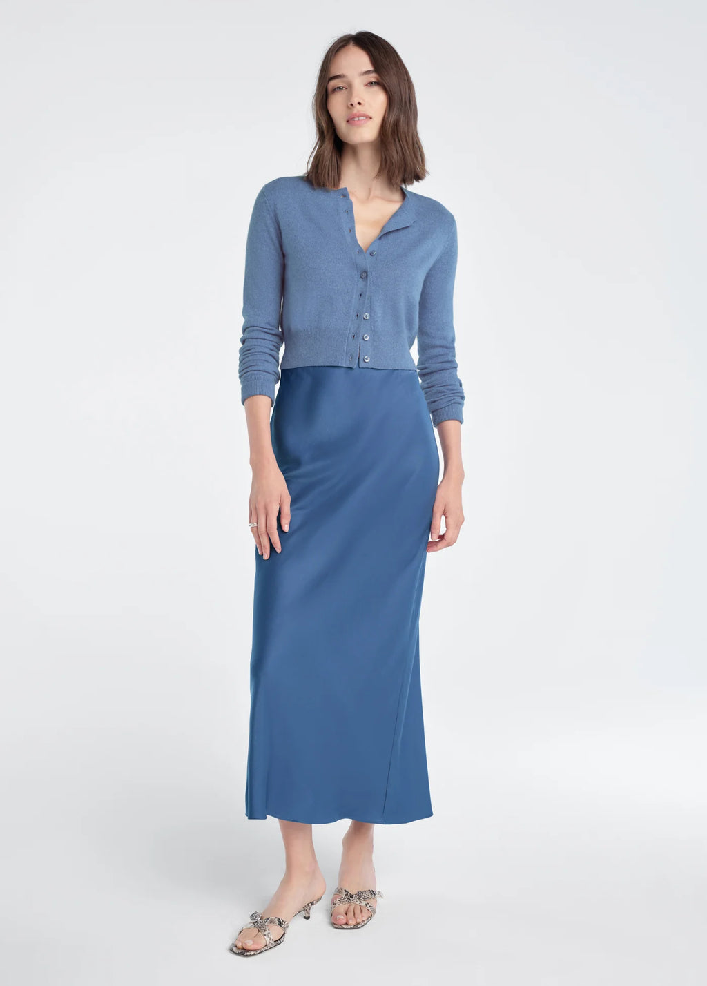 Cropped Rebecca Cardigan - Blue Cashmere Button-Front Sweater