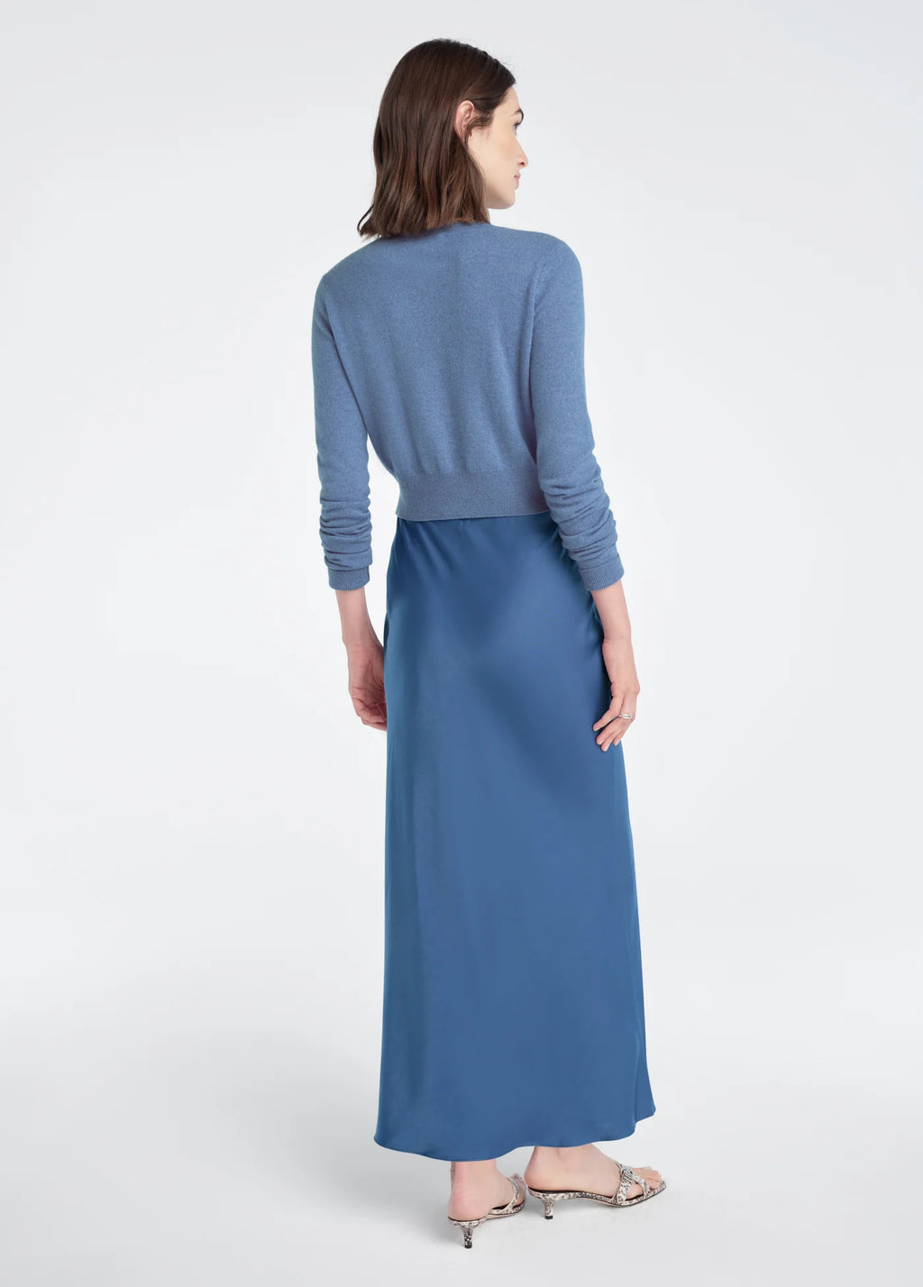 Cropped Rebecca Cardigan - Blue Cashmere Button-Front Sweater