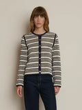 Courtney Crochet Cardigan - Coastal Cotton Stripe Open-Front Knit