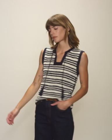 Priscilla Crochet Tank - Seascape Stripe Handmade Cotton Crop